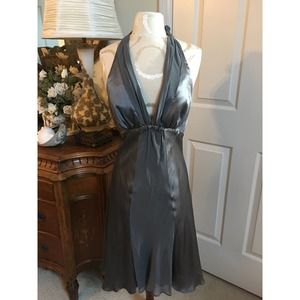White House Black Market Gray Silk Evening Dress Size 0 NWOT